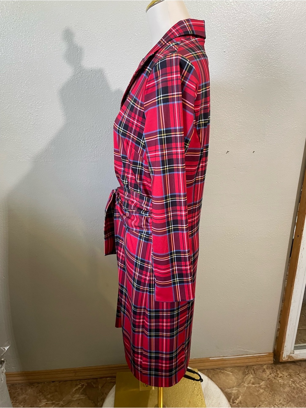 Dark Academia Plaid Shirt Dress Tie Waist Long Sleeve Large Gretchen Scott Paris - Picture 4 of 10